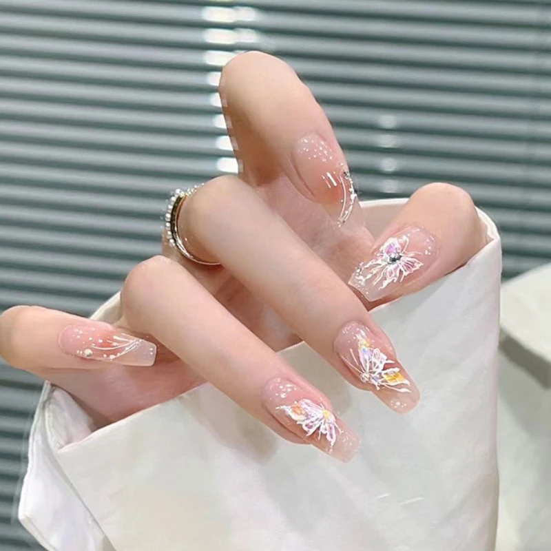 Różowy fiolet Aurora Shell 3D motyl naklejki na paznokcie błyszczące laserowe samoprzylepne naklejki na paznokcie dla majsterkowiczów Nail Art