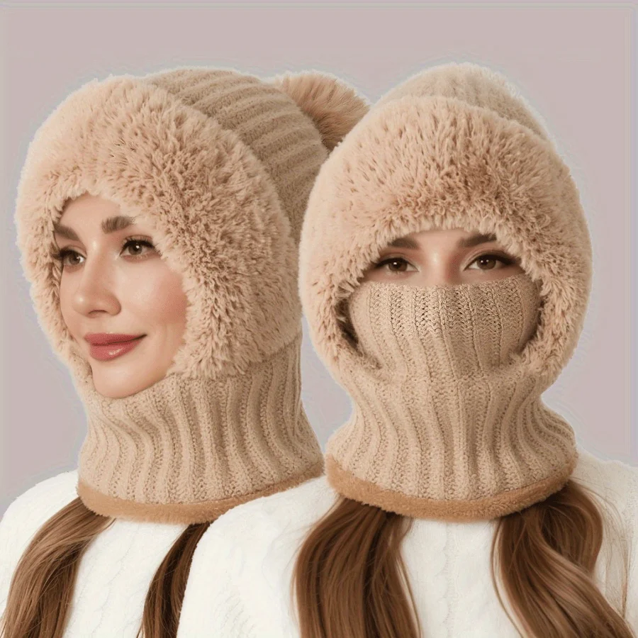 1pc Windproof Wool Ski Mask, Adjustable Elastic Winter Hat Scarf, Warm and Foldable, Suitable for Skiing and Outdoor Activities