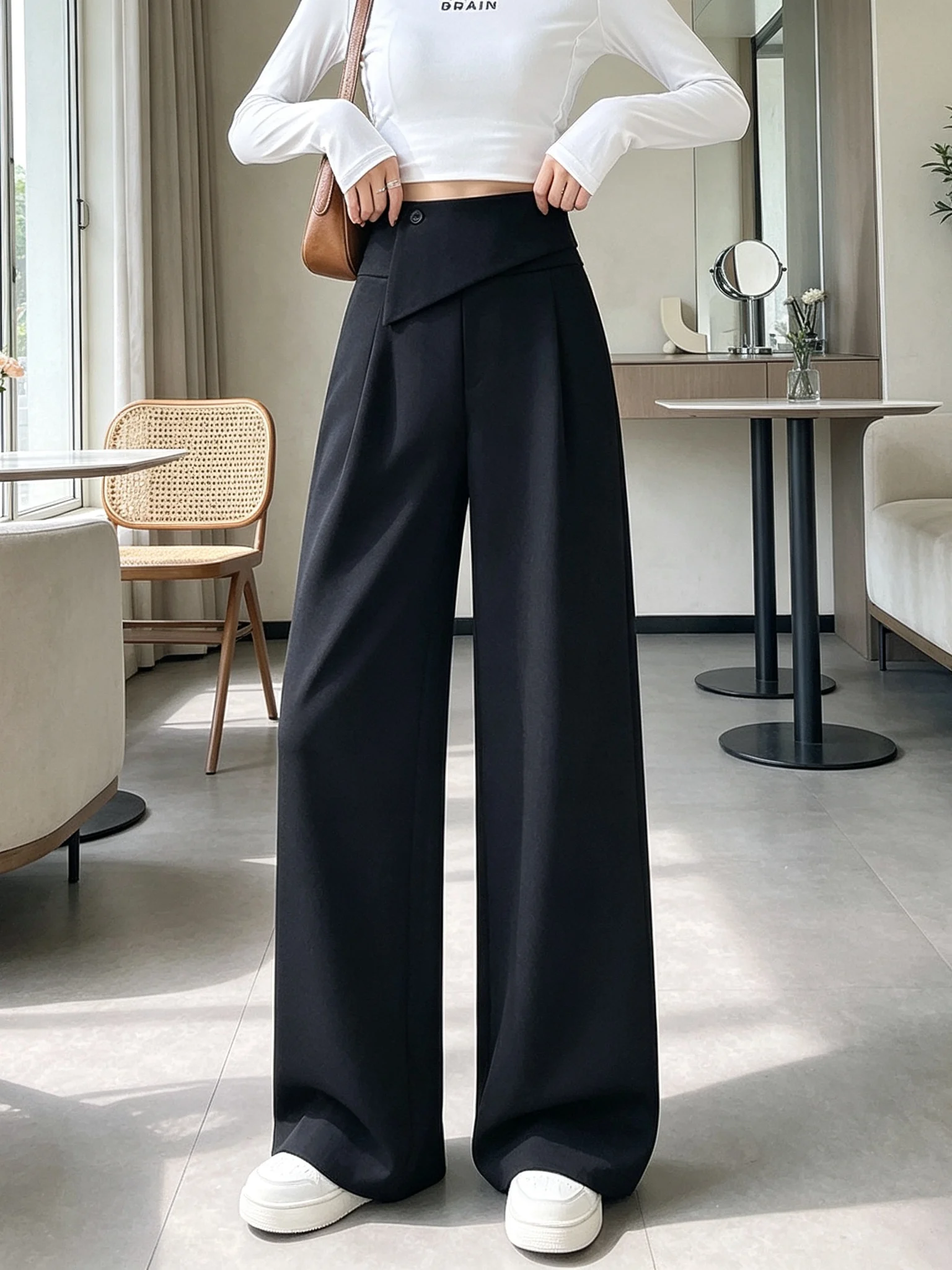 High Waist Slim Fit Straight Leg Suit Pants Women's Casual Floor Length Trousers Spring Autumn New Loose Drapey Slimming