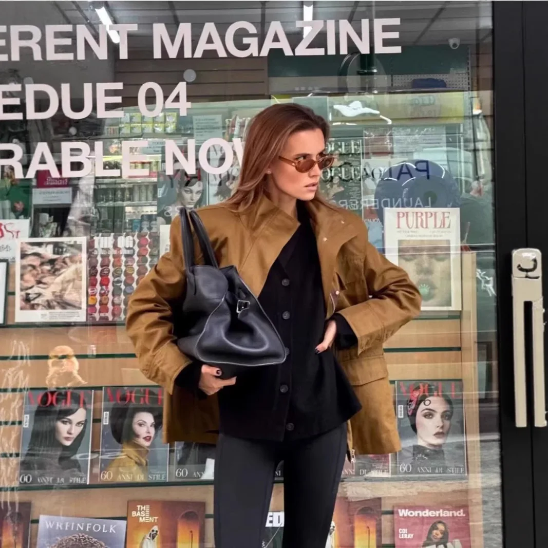 Fall/Winter 2025 Women's Casual Pocket High Collar Long Sleeve Workcoat