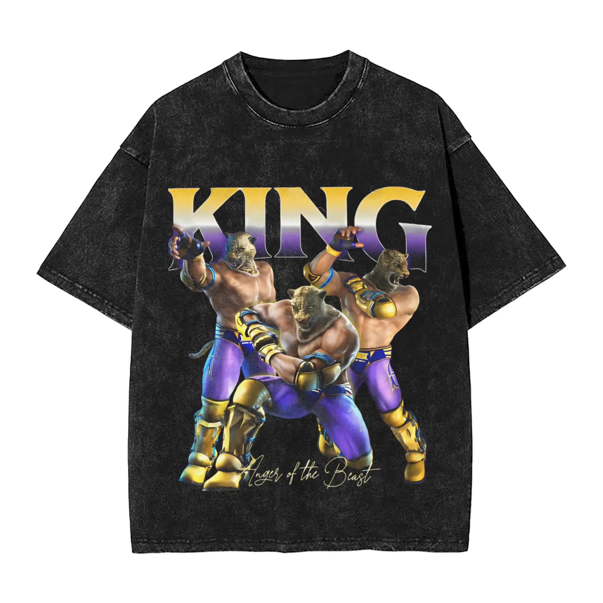

Anime Tekken Vintage Washed T Shirt Men's Women Cotton Tee Harajuku Streetwear Oversized Casual Summer O-Neck Loose Short Sleeve