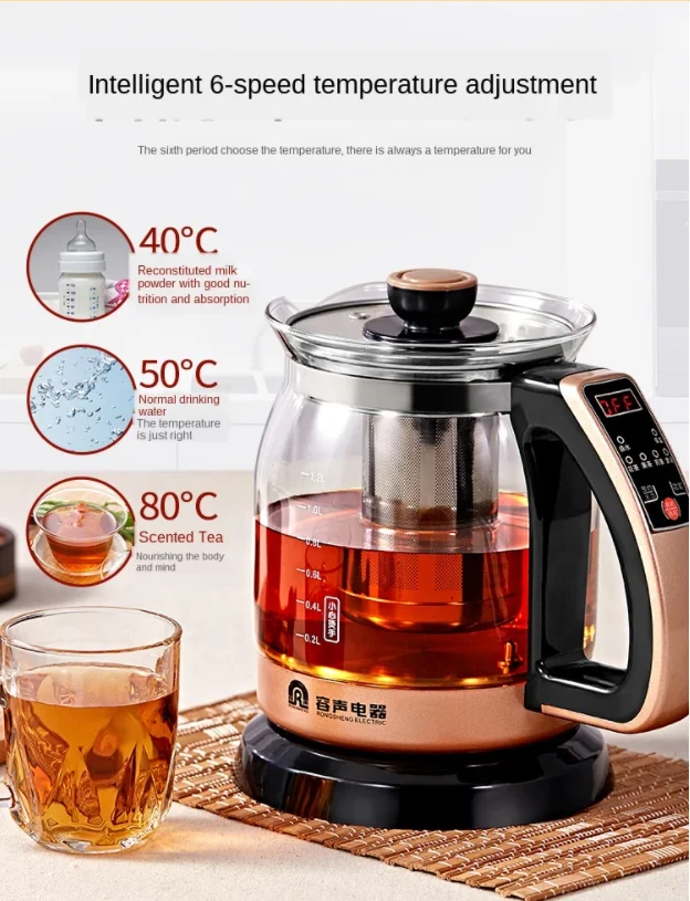 1200ml Multifunctional Temperature  Regulator Electric Kettle Thermostatic Kettle Thick Glass Teapot Home Water Boiling Cooker