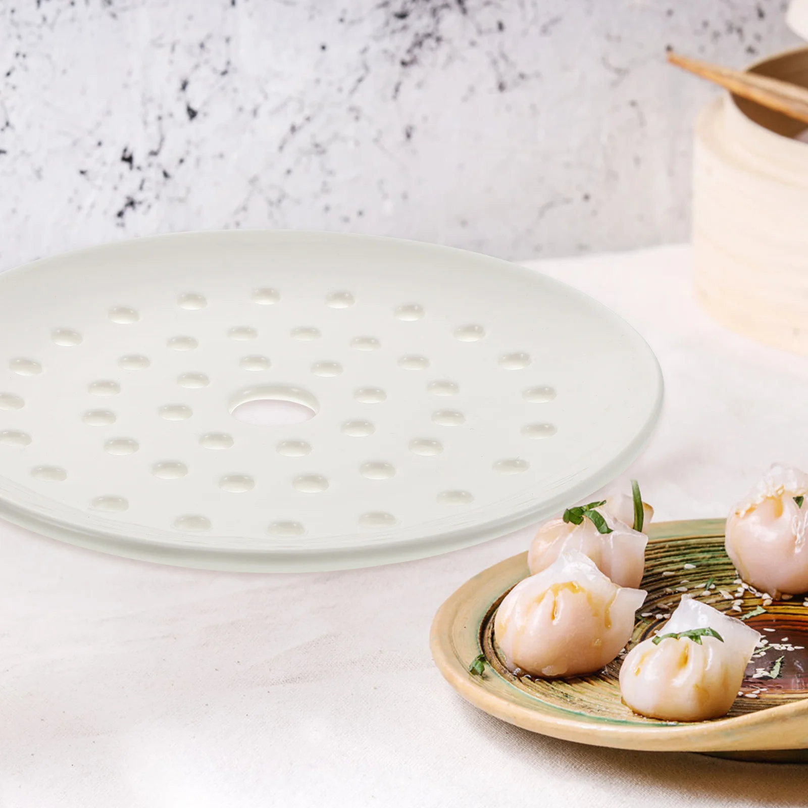 

1Pcs Ceramic Dumpling Steaming Plate White Multi-Hole Draining Tray Kitchen Food Plate Storage Plates for Dumpling