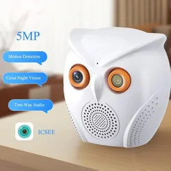 ICSEE WiFi Camera Owl Shape 2K 5MP Smart Home Mini Indoor Serucity Camera Motion Detection Two Way Audio Surveillance Camera