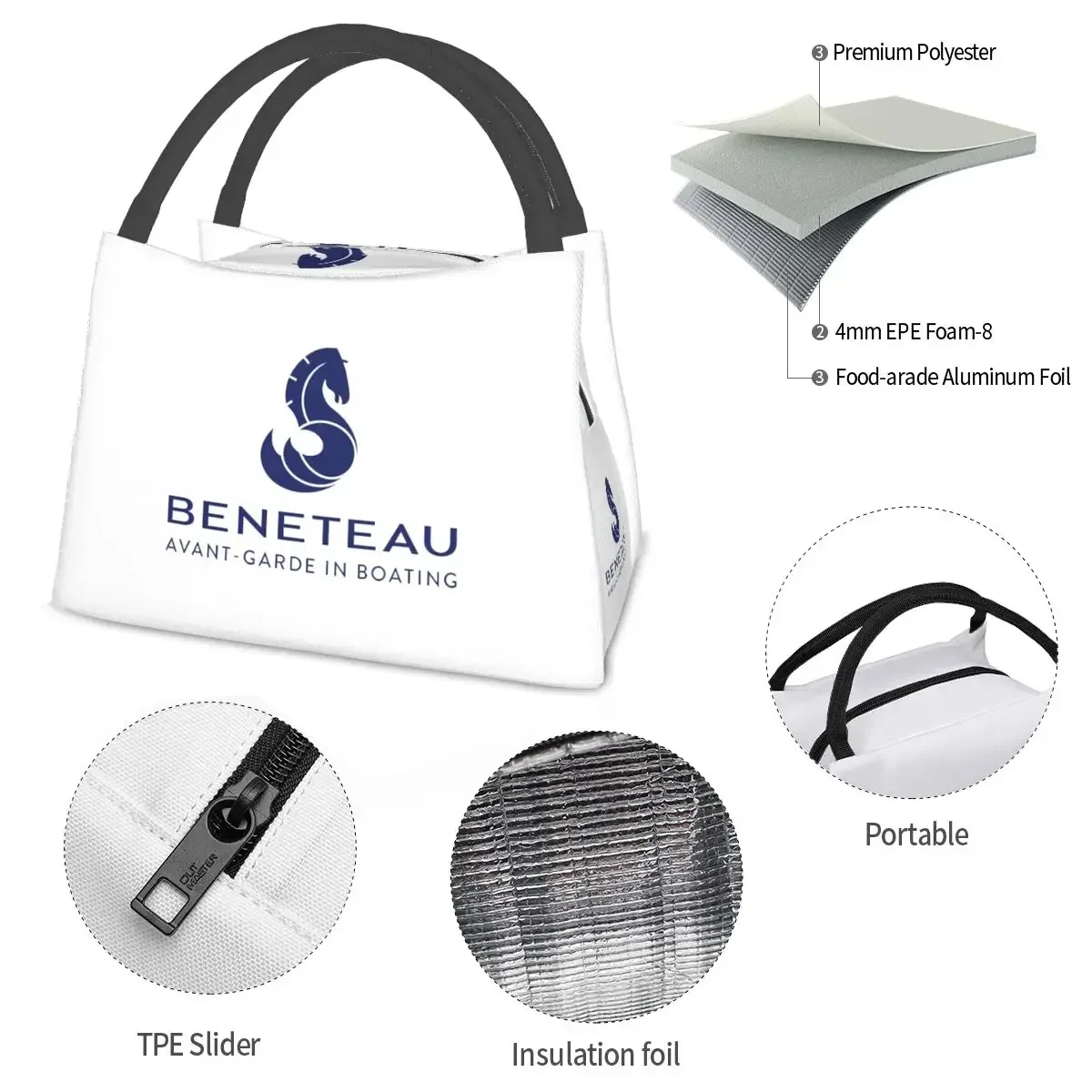 Beneteau Sailboat Sailing Yacht Lunch Bags Insulated Bento Box Lunch Tote Picnic Bags Cooler Thermal Bag for Woman Children