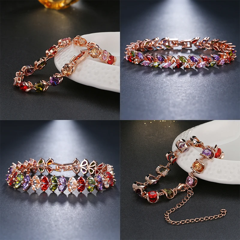 GMGYQ Hot Sall Classic Retro Multi Color Cubic Zirconia Bracelets for Elegant Ladies Dinner Jewelry Adornment