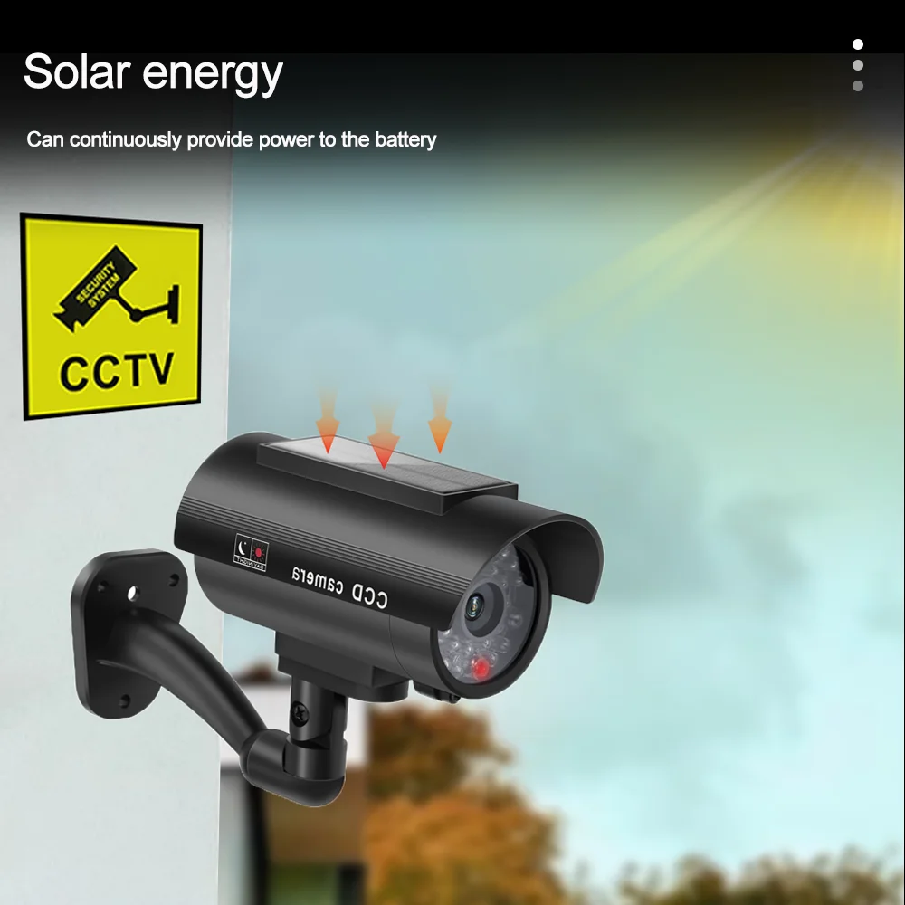 Fake Camera Outdoor Security Solar Panel Dummy Camera Simulation Indoor Waterproof Bullet LED Light Monitor CCTV With Battery