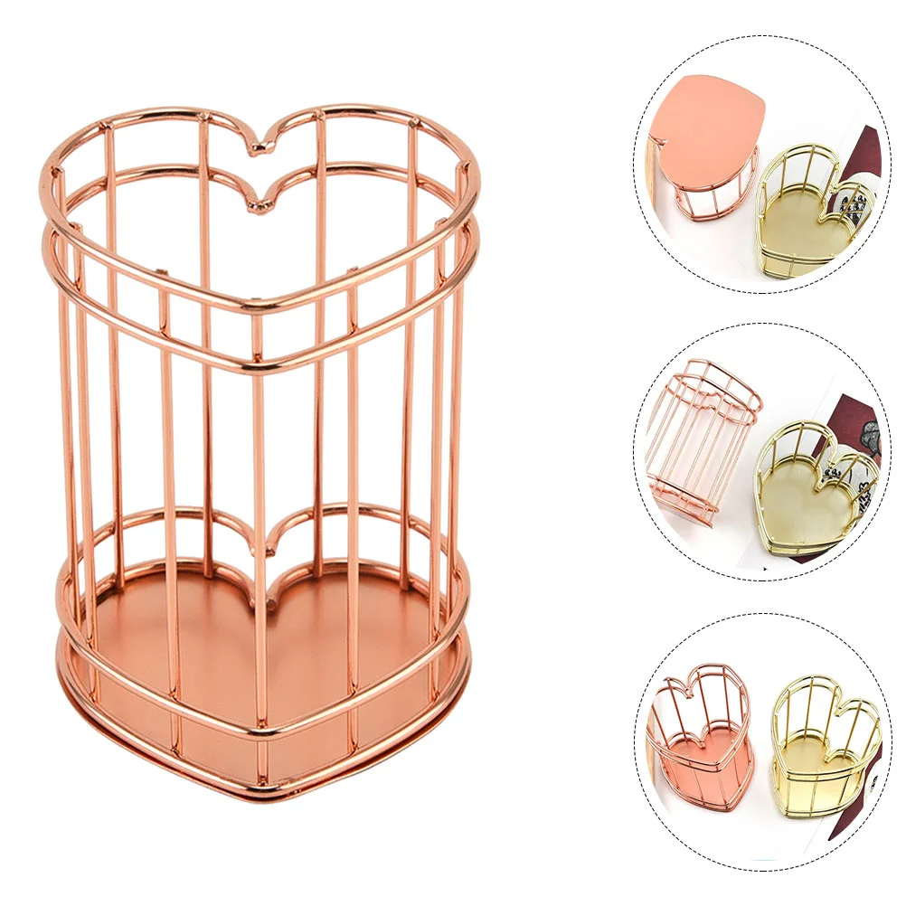 Cosmetics Holder Pen Iron Heart Storage Basket Desktop Pens Bucket Accessories for