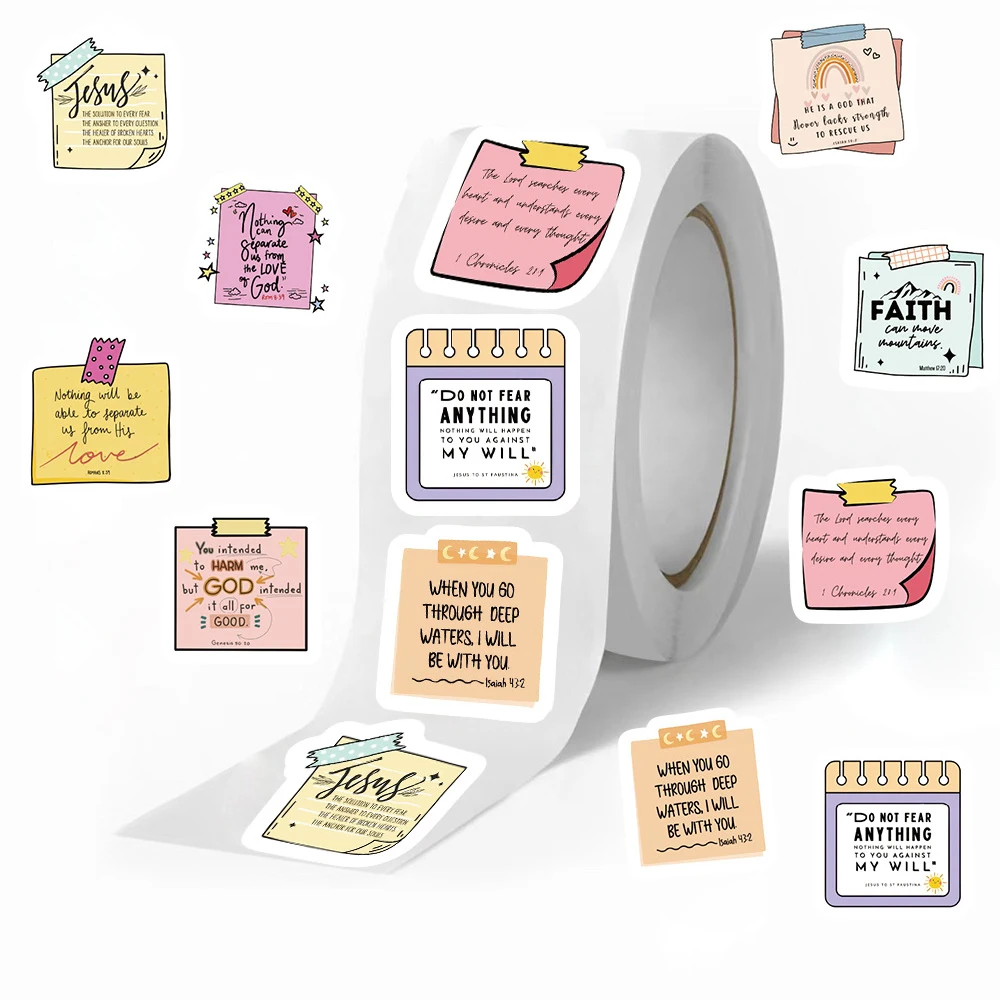 

500pcs/roll Bible Text Sticky Notes Sealing Stickers Cartoon Graffiti Sticker DIY Water Bottle Phone Luggage Decals for Kids Toy