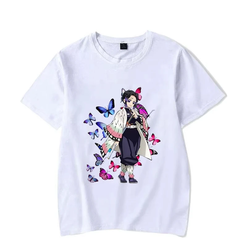 

Новые женские футболки с принтом Kochou Shinobu, летние футболки, модные повседневные топы с короткими рукавами и круглым вырезом в стиле аниме