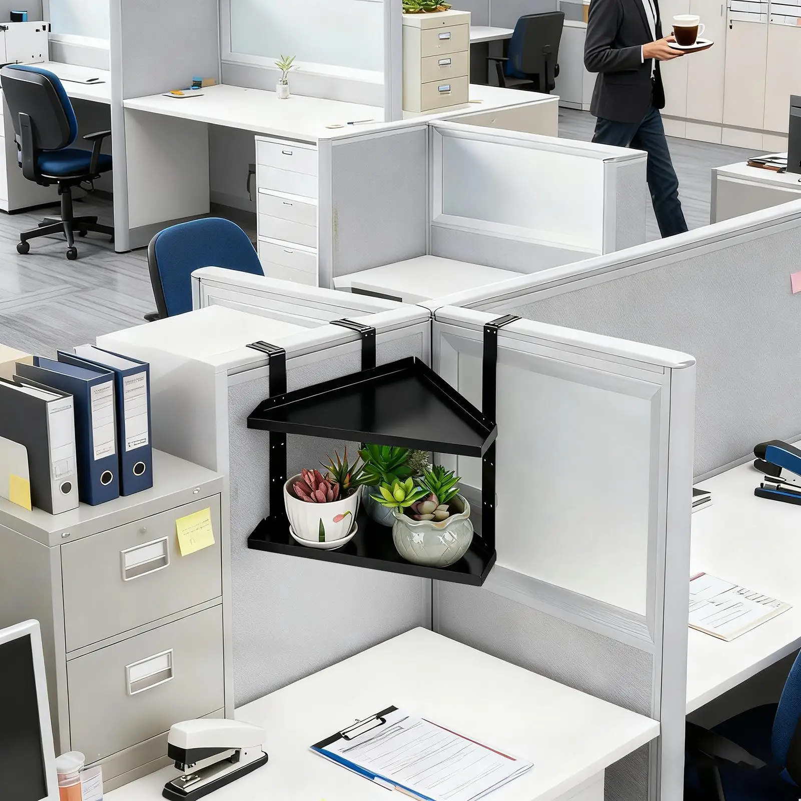 

Office Cubicle Shelf 2 Layer Shelf Organizer Height Adjustable Cubicle Storage Organizer With Hooks For Office Home Kitchen