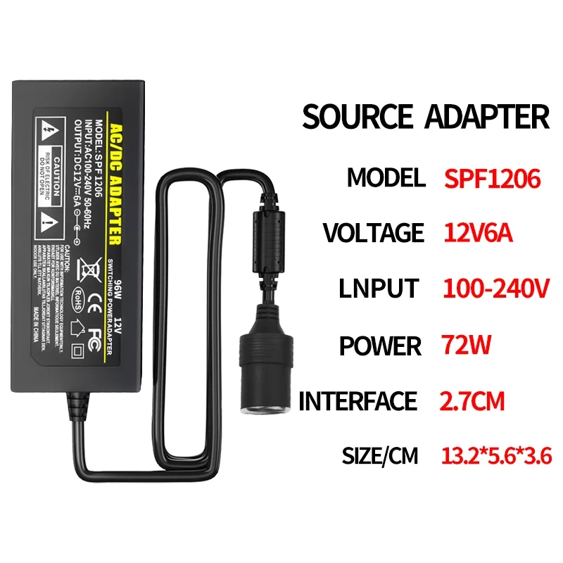 110V, 220V to 12V 6A AC adapter, converter, inverters, charger with air pump and vacuum cleaner plug,car cigarette lighter