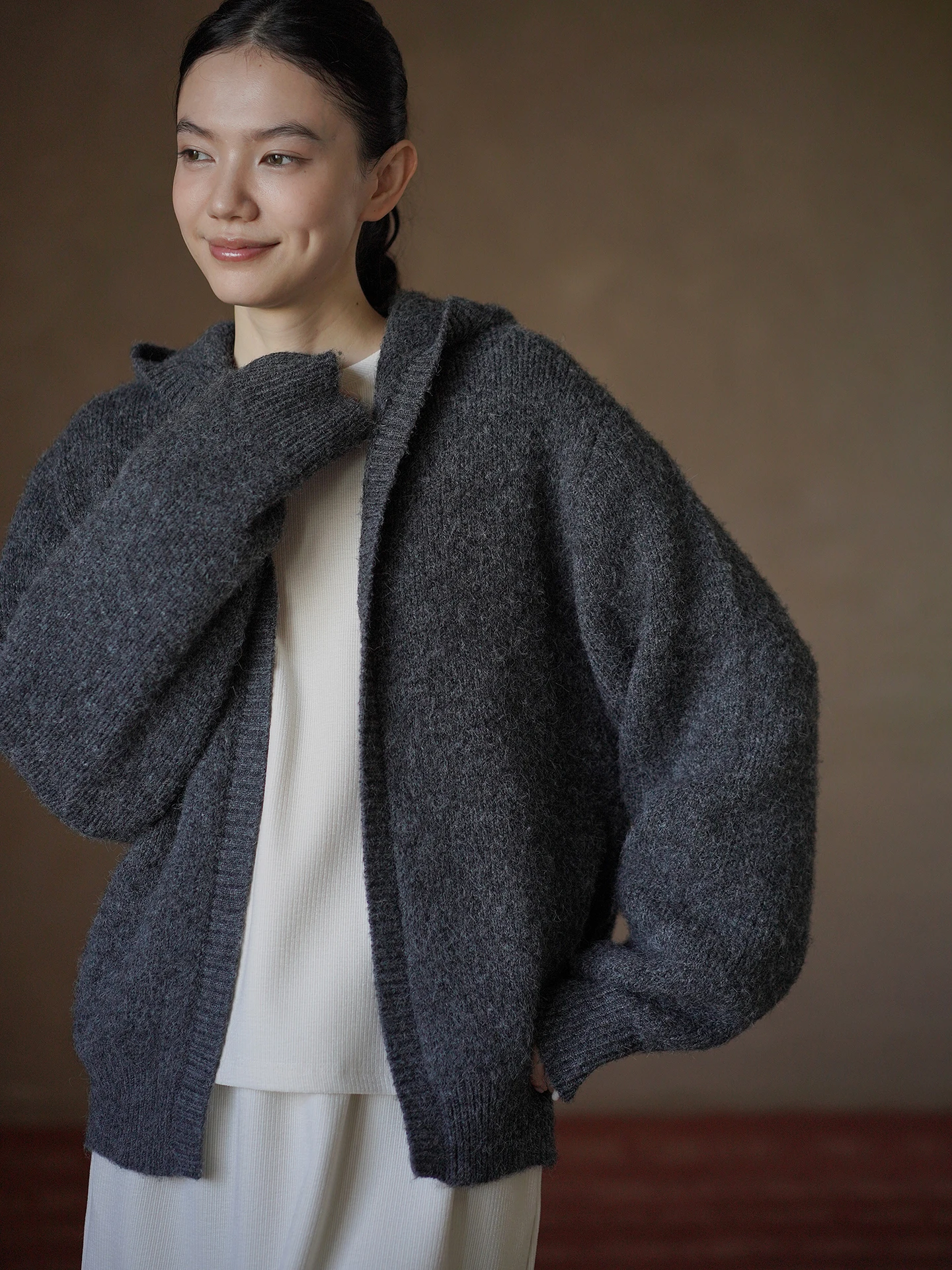 Hacikis Miss Plush Soft Wool Blend Casual Loose Fit Hooded All-Match Women's Knitted Sweater Coat Comfortable Breathable