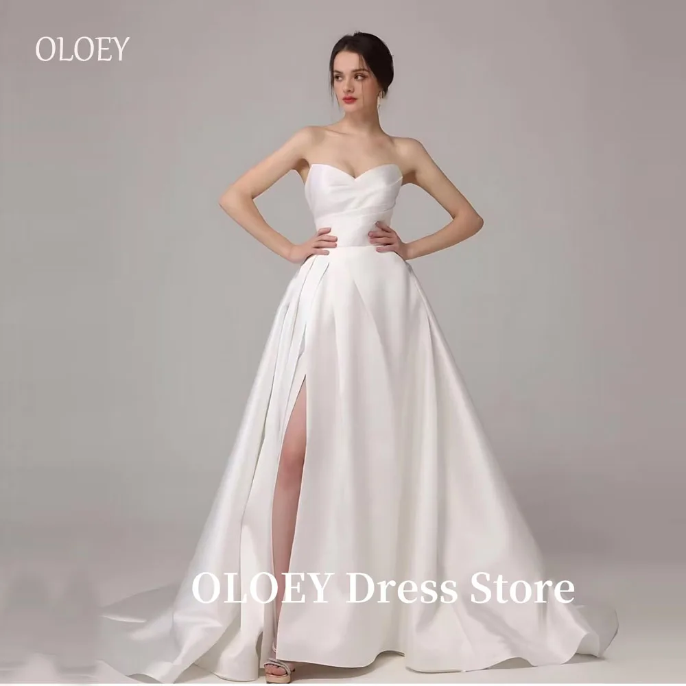 OLOEY Simple A Line Satin Wedding Dresses Korea Photo shoot Sweetheart Split Customized Princess Bridal Gowns Robe de mariage