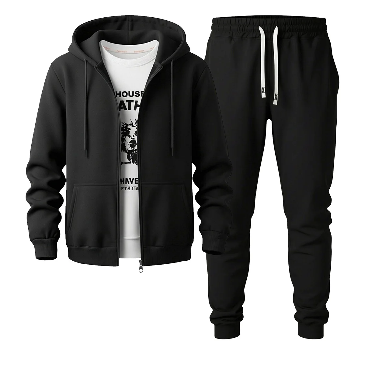 

2-Piece Spring New Men's Sweatshirt and Sweatpants Set, Hooded Cardigan with Drawstring Design, Casual Sports Outdoor Daily Wear