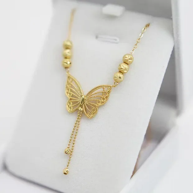 

Butterfly Tassel Necklace Women's Fashion Temperament Hollow Wufu Bead Butterfly Clavicle Chain Neck Chain