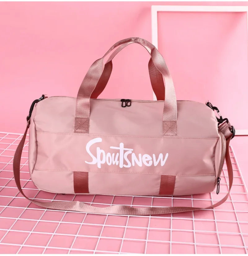 2024 Pink Sports Bag Women Fitness Gym Handbag impermeabile Yoga Weekend Bags Light Travel Swim Duffle Blosa con scomparto per scarpe