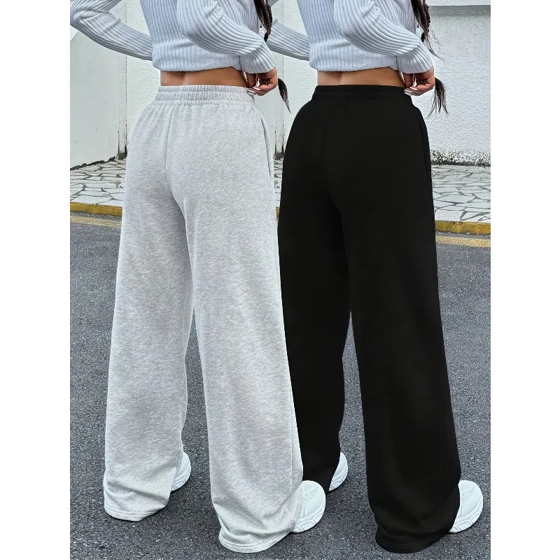 Pantalon décontracté à jambes larges pour femmes, pantalon ample, confortable toute l'année, couleur unie, Style facile à porter