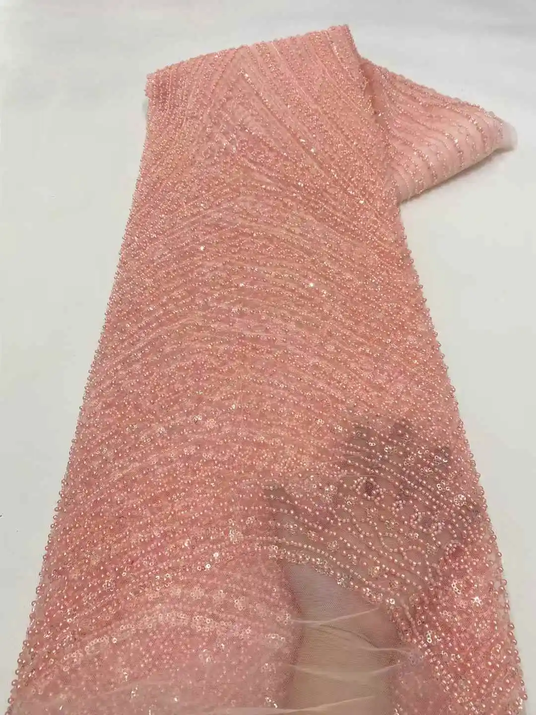 2025 แฟชั่นHeavyลูกปัดลูกไม้แอฟริกันคุณภาพสูงไนจีเรียSequins Tulleเย็บปักถักร้อยผ้าสําหรับงานแต่งงานชุดเจ้าสาวเย็บ
