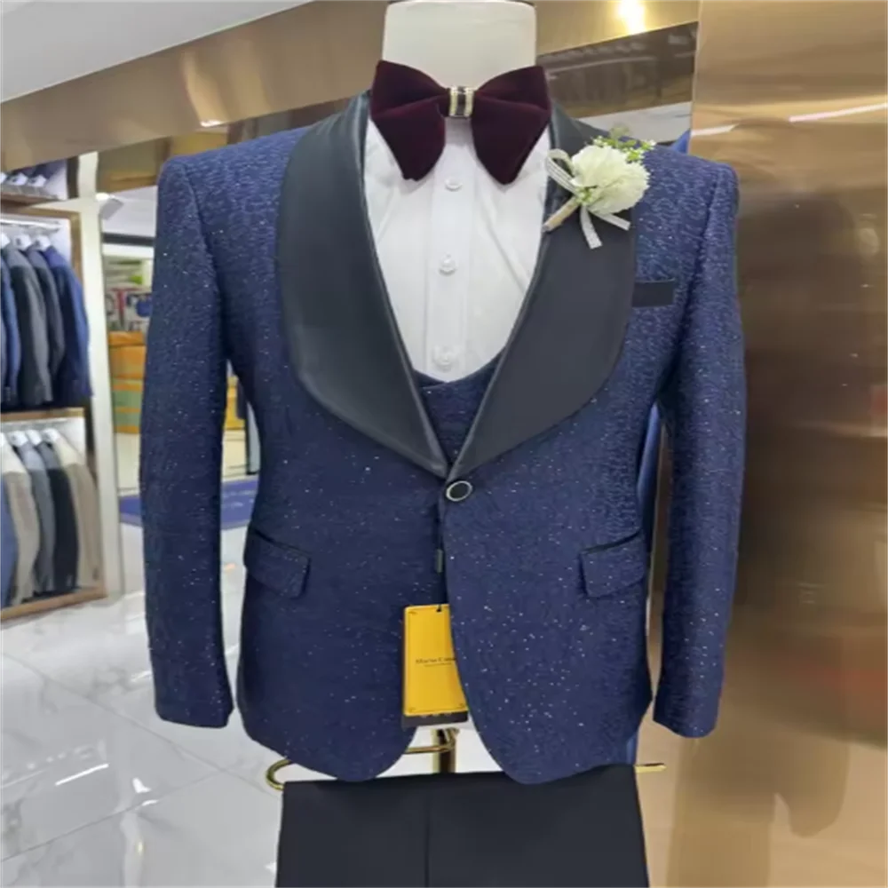 Формальные мужские приталенные костюмы для занятий спортом, стильный жаккардовый однобортный смокинг, комплект из трех предметов, свадьба, день рождения, выпускной, по индивидуальному заказу
