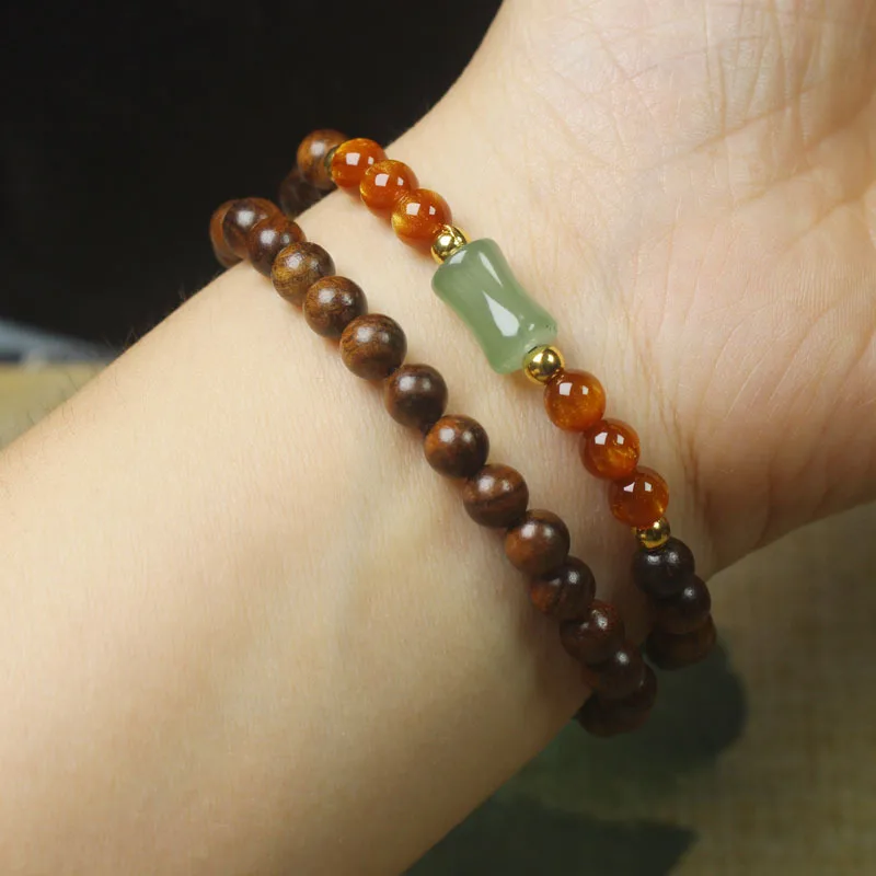 Black Rosewood 6mm Double Circle Bracelet Green Bamboo Beads Bracelet Simple Crafts Rosary Ornament