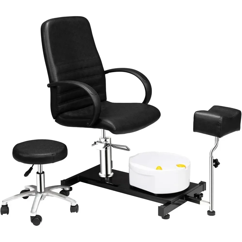 

Pedicure Chair White with Stool & Bubble Massage Foot Bath, Hydraulic Pedi Chair for Nail Tech, Beauty Spa Salon Unit Station