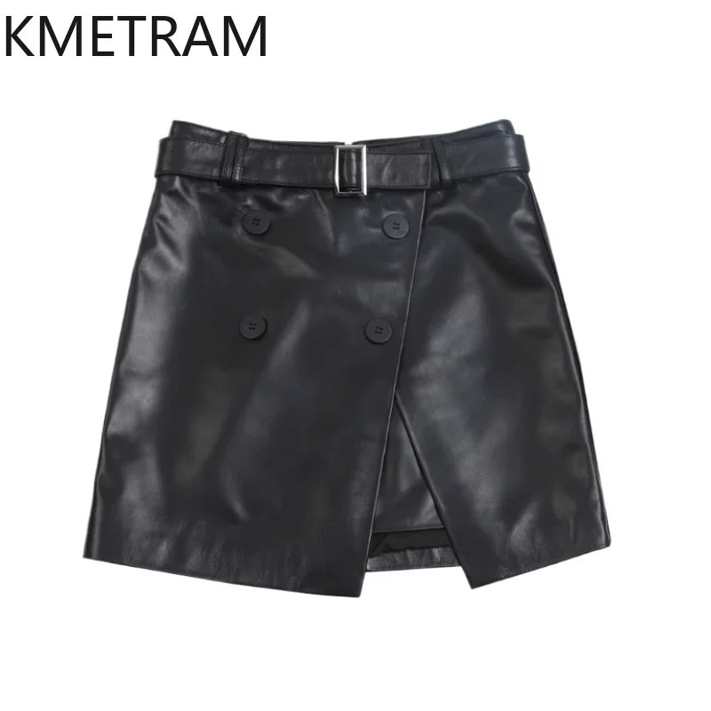 KMETRAM 100% Top Layer Sheepskin Skirts for Woman 2025 Genuine Leather High Waisted Black Skirt Autumn Women Clothing юбка шорты
