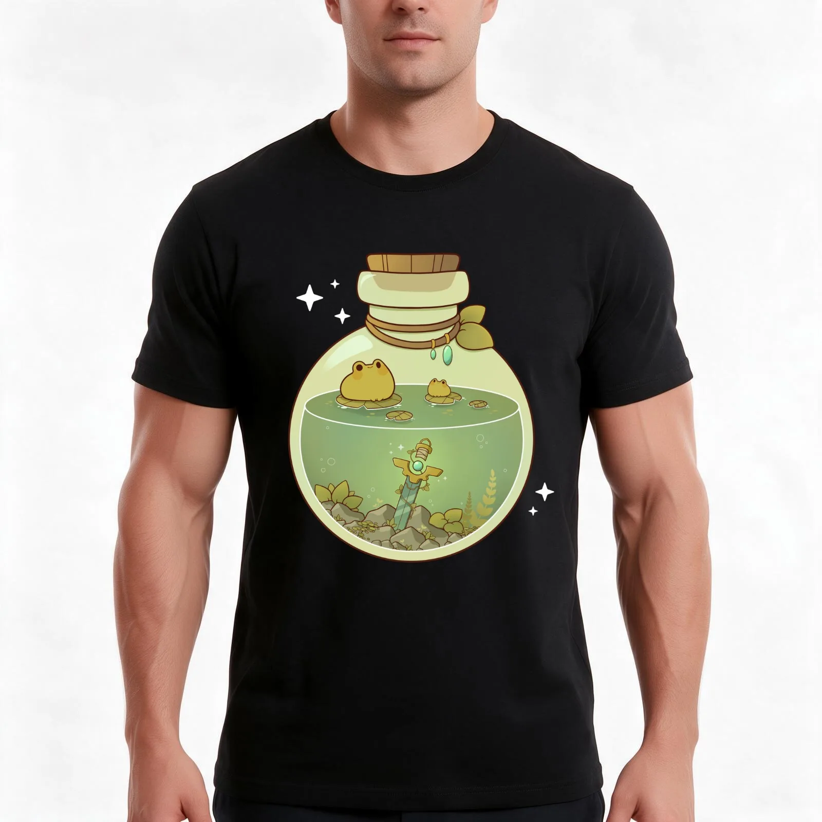 Magic frog potion T-Shirt, Summer Casual Cotton Tee, Oversized Streetwear Tops, Vintage Graphic Print, Loose Fit Short Sleeve