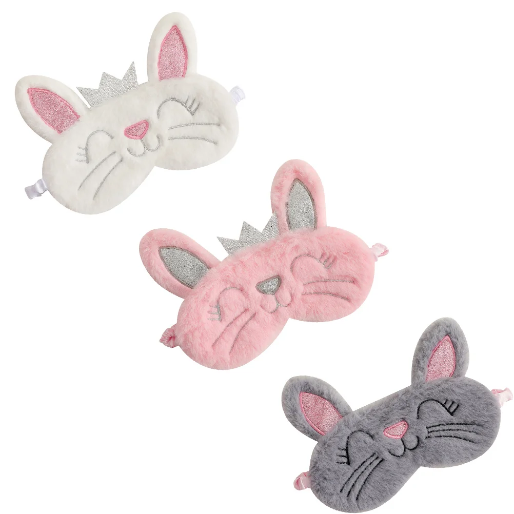 3 Pcs Aldult Bunny Ears Eye Mask Miss Animal Cartoon Sleep Plush Sleeping Masks Breathable Patches