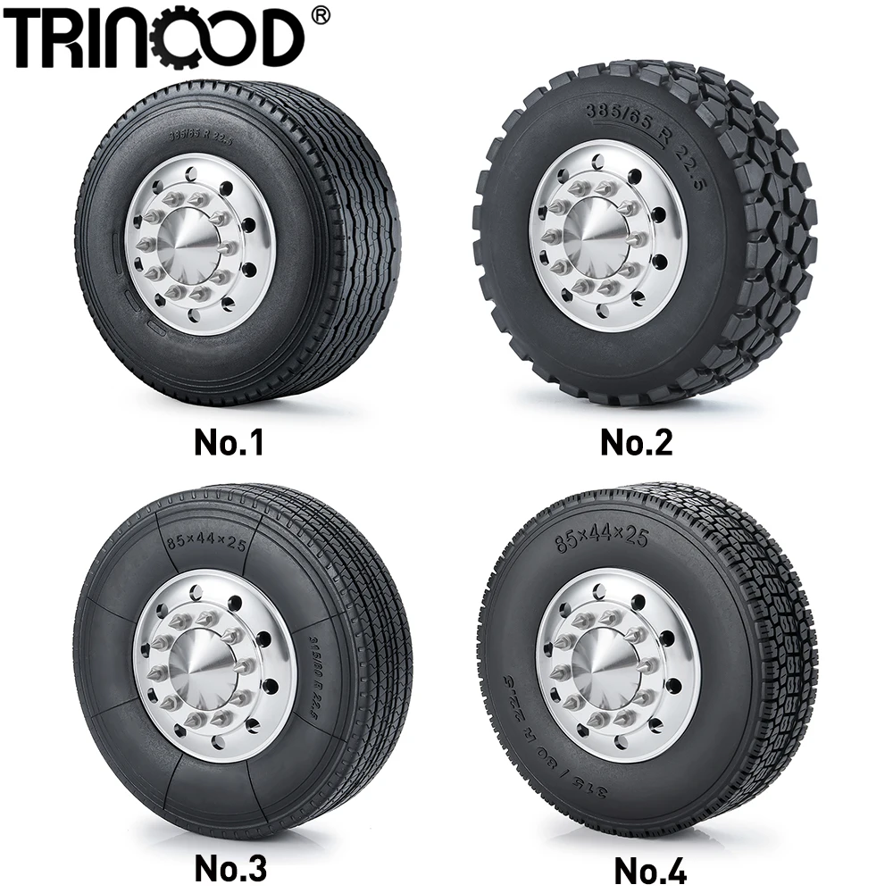 TRINOOD 2PCS Front Wheels Tires Hubs Set for 1/14 Tamiya Tractor Truck Trailer Engineering Long Vehicle Upgrade Parts