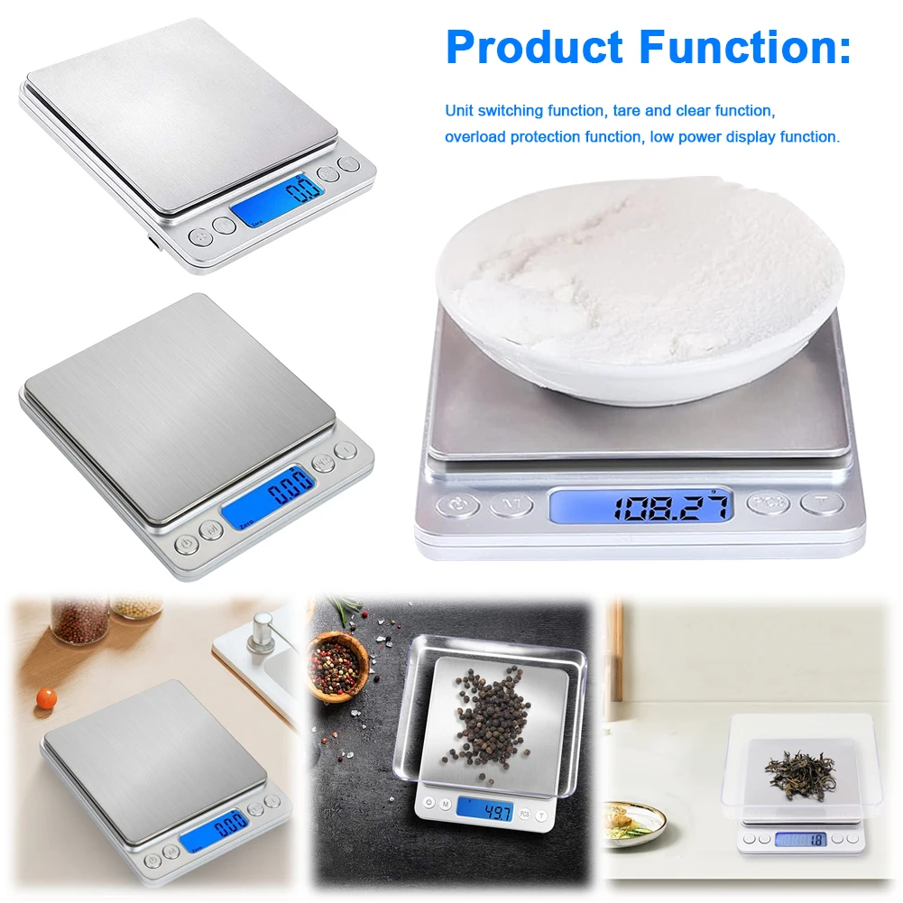 2kg/3kg/500g Small Digital Food Scale Accurate Weighting Digital Kitchen Scale LCD Display High Accuracy Gram Scale for Home Use