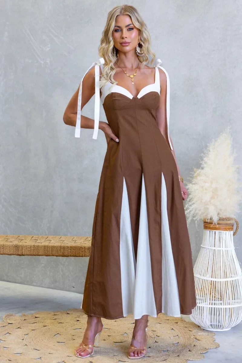 Damen Boho-Print Midi-Maxikleid mit Spaghettiträgern, integrierten Cups, schmaler Taille, fließendem Saum und weitem Schwung – Sommer-Urlaub Strand Langes Sommerkleid – Detail 17
