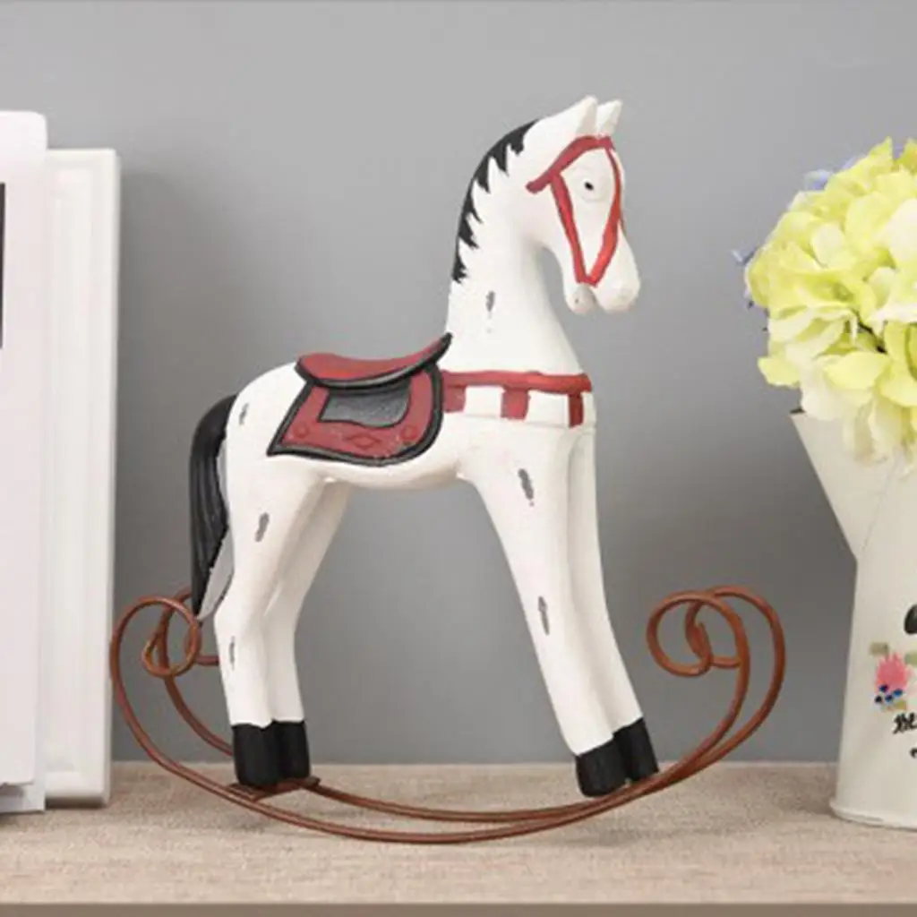 Retro Wooden Crafts Rocking Horse Desk Decor Balance Art Figurines Home Office Decor