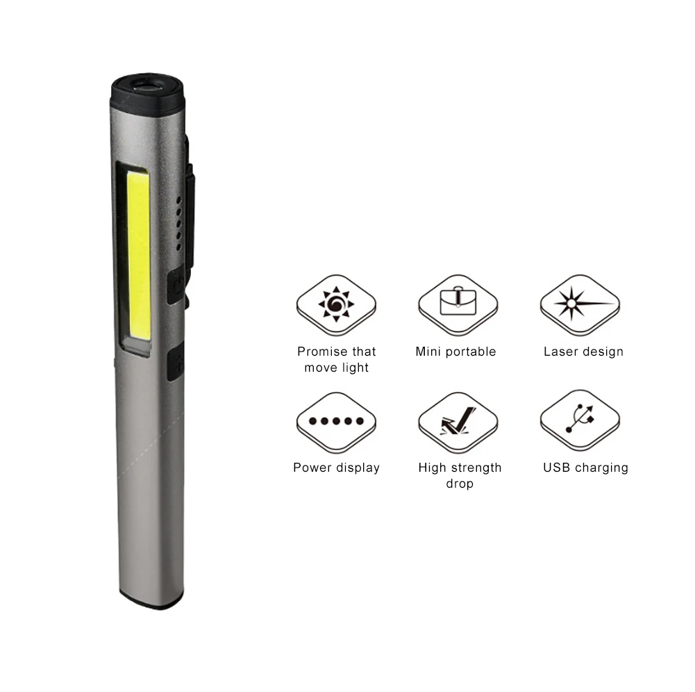 LED UV Magnetic Working Flashlight USB Recharge Emergency Torch Super Bright Outdoor Camping Lamp COB Pen Flashlamp Lantern