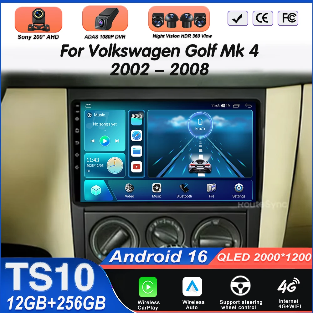 Car Radio For Volkswagen Golf Mk 4 2002 - 2008 Android 16  Android Auto Lettore Video Multimediale GPS 4G Carplay Autoradio WIFI