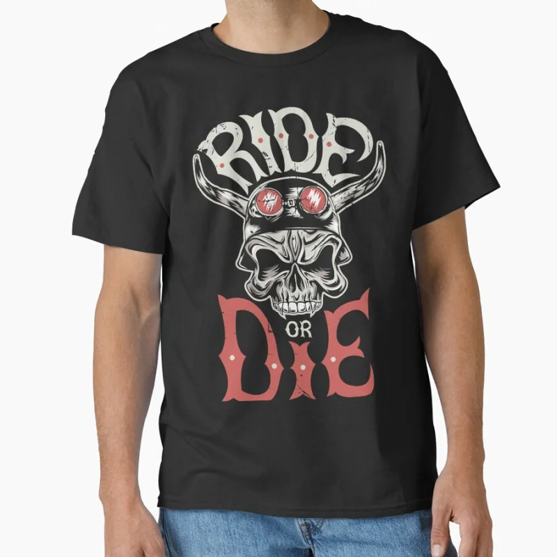 

Funny Ride or die vintage speed race Short-sleeve crewneck T-shirt for motorcycle rider large size tee Adult Tops