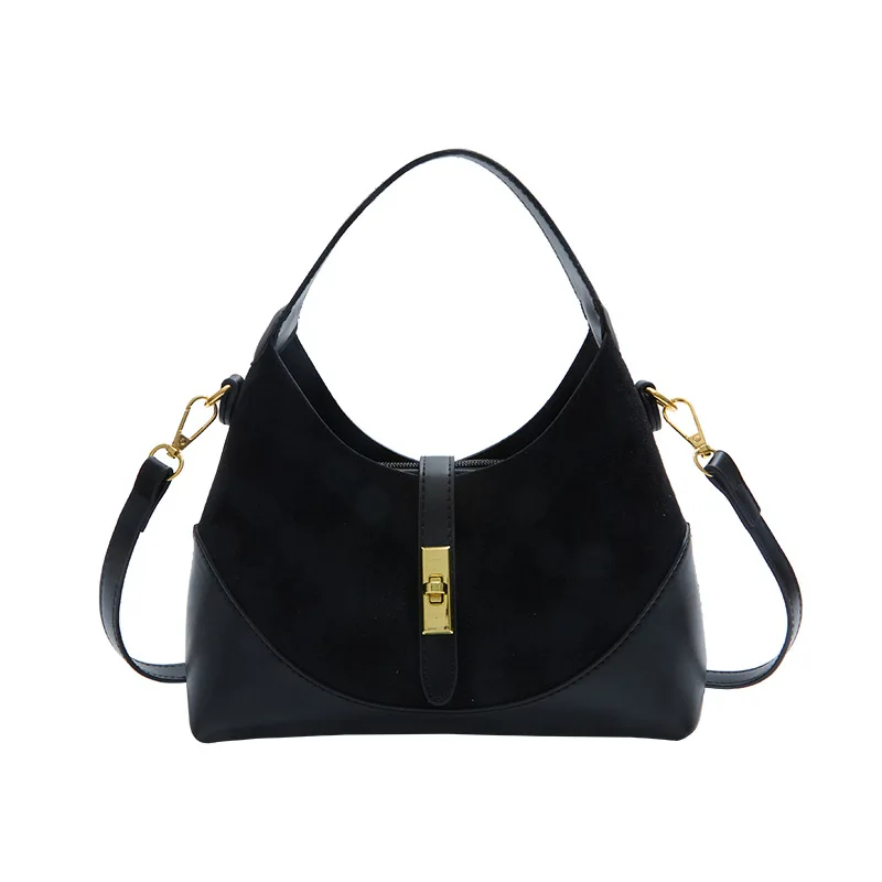 Hot-Selling Autumn Winter Color-Block Splicing Large Capacity Versatile Crossbody Bag Commuter Handbag Bucket Bag