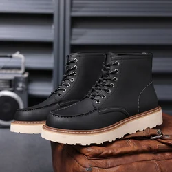 2023 Spring Autumn Handmade Vintage Men Shoes Cow Leather British Tooling Ankle Boots Round Toe Lace-up Outdoor Motorcycle Boots