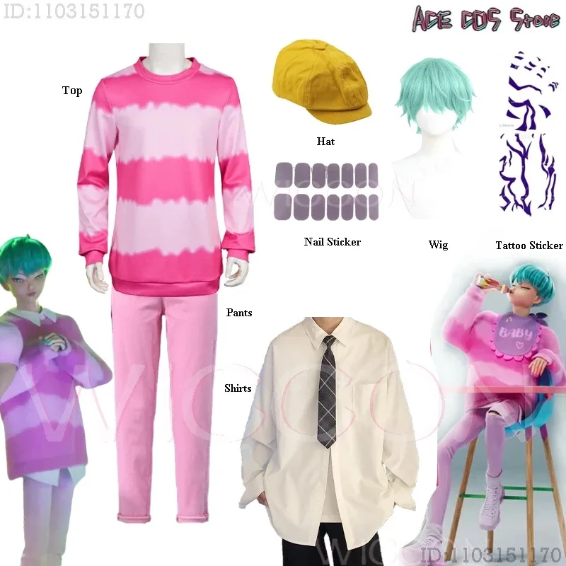 

25COSK-Pop Baby Saja Boys Demon Hunters Косплей Топ Брюки Косплей Татуировка Наклейка Ролевая Игра Костюм Парик Хэллоуин Группа Розовый Костюм