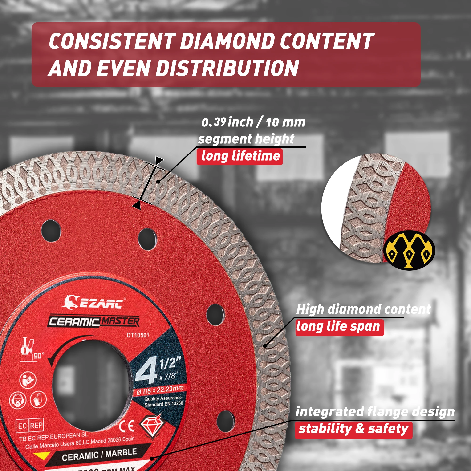 EZARC Lama per sega diamantata da 4,5"/5"/7"/10" Lame da taglio diamantate super sottili per ceramica a secco e bagnato per piastrelle in ceramica di marmo e porcellana