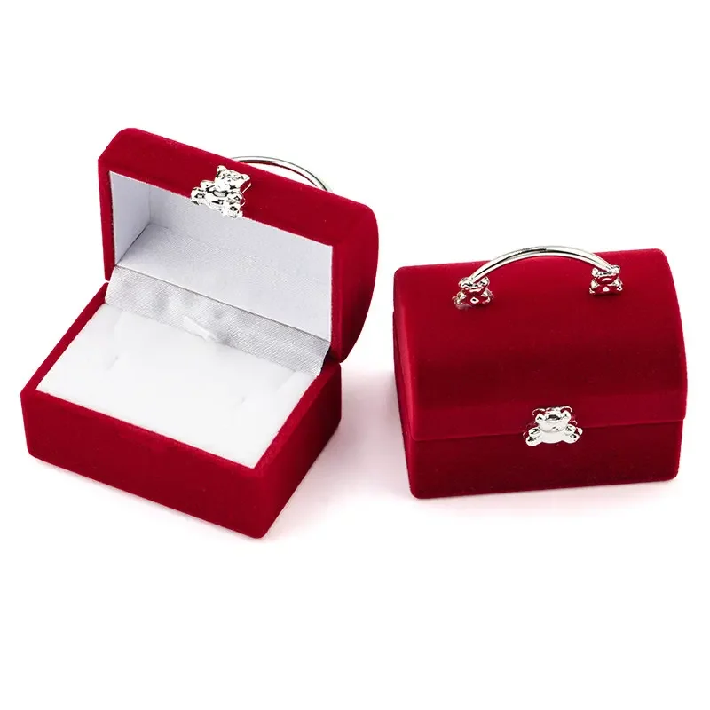 Joyero pequeño, caja para anillos de boda, caja expositor de collares, caja de regalo de oso lindo, caja contenedor, embalaje de joyería
