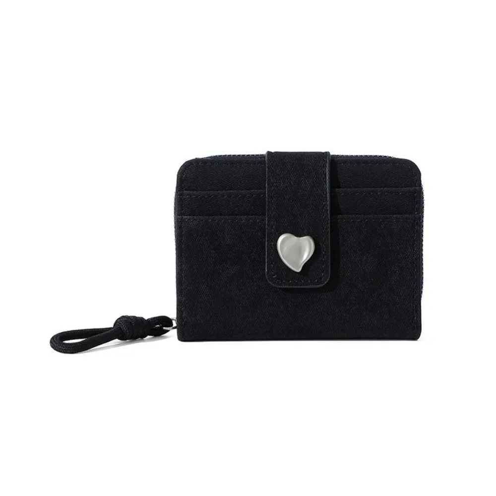PU Leather Short Wallet Heart Buckle Multi-Functional Coin Purse Soft Texture Folding Design Money Pouch Pocket Portable