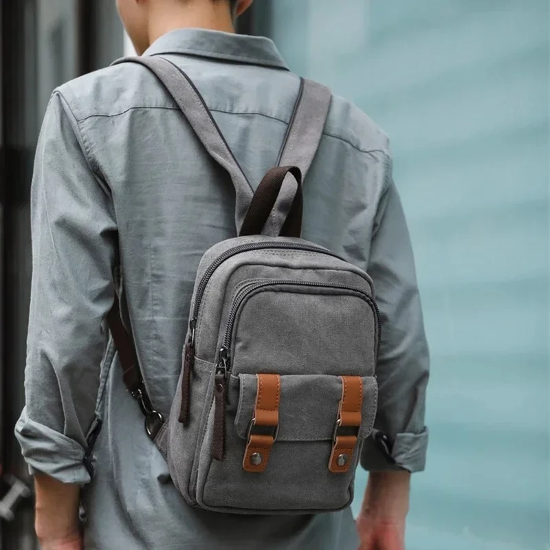 New Casual Backpack for Men Women Vintage Canvas Small Bag Outdoor Tirp Chest Bag Women Stylish Shoulder Bag Mochila