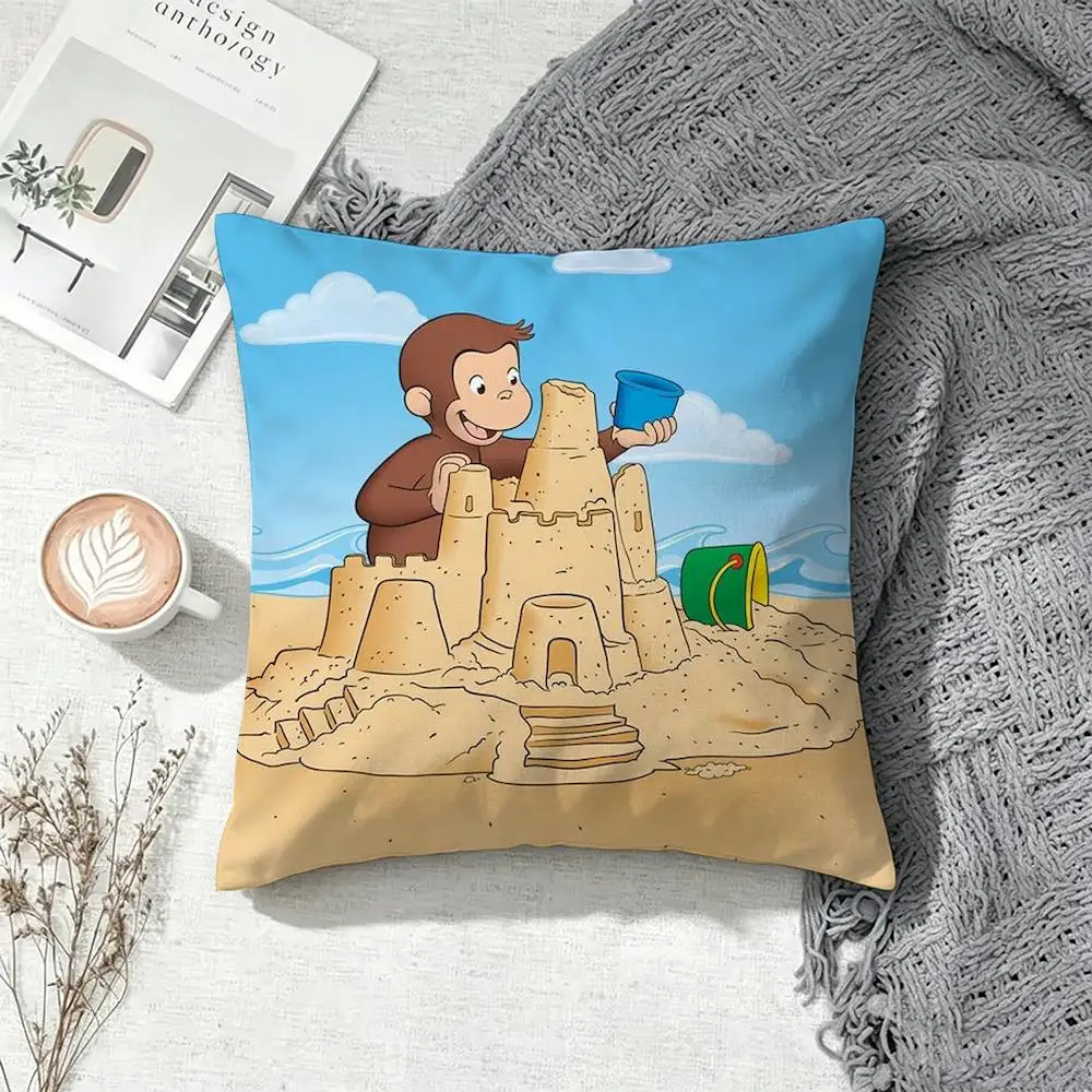 Cute Curious George Fashion  Double-Sided Printed Cushion Cover Bedroom Bedside Sofa Pillow Case