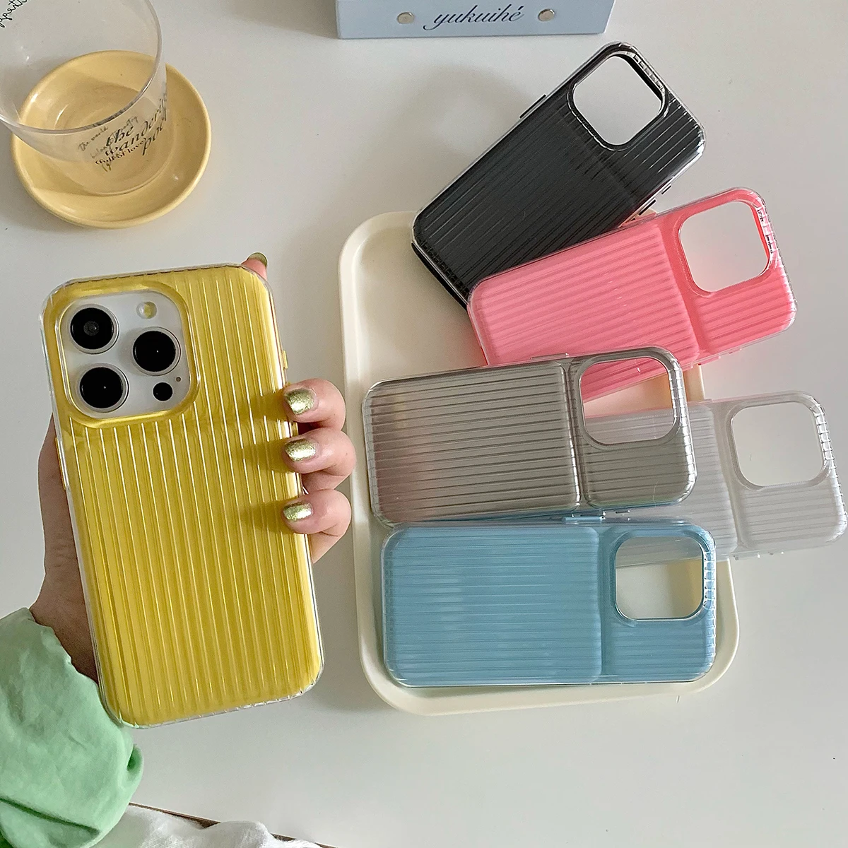 

Solid Color 2in1 Detachable Cover For iPhone 15 14 13 12 Pro Max Full Coverage Dual Layer Shockproof Stripe Creative Phone Case