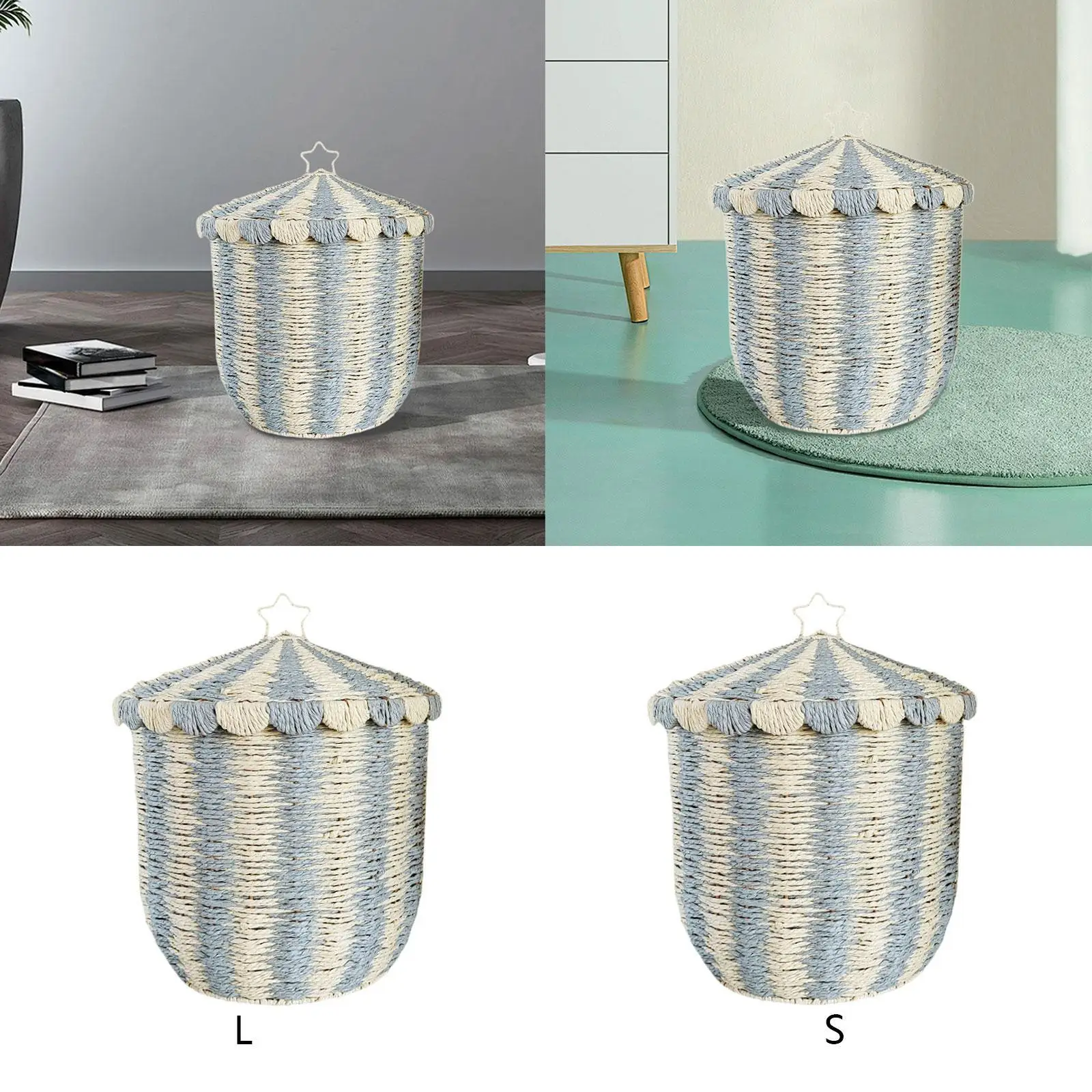 

Handwoven Storage Basket Hamper Laundry Organizer Household with Lid Ornament