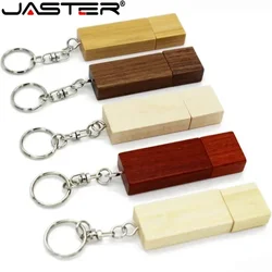 JASTER Drewniany pendrive USB Pendrive 4GB 16GB 32GB 64GB 128GB Kreatywna pamięć U Disk z metalowym brelokiem 1 SZTUK Darmowe logo