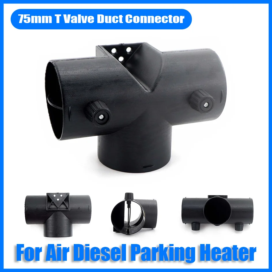 75mm 2 Vavles Flap Adjustable Air Diesel Heater Vent Ducting T Branch Splitter Pipe Joiner Connector For Camper Caravan