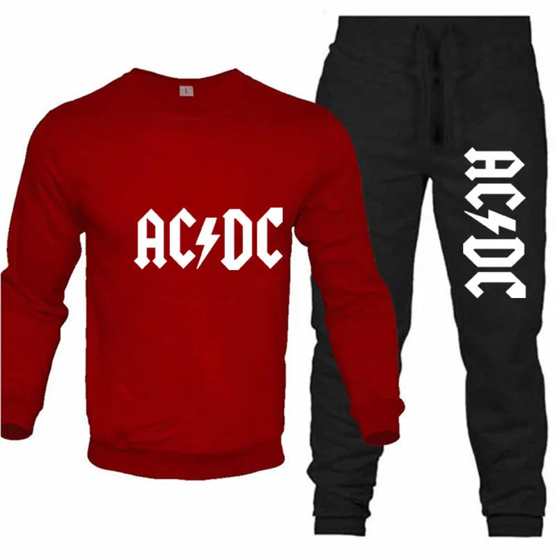 New 2 piece sportswear AC&DC men\'s sweatshirt pants pullover hoodie sportswear suit casual Streetwear sports men\'s clothing