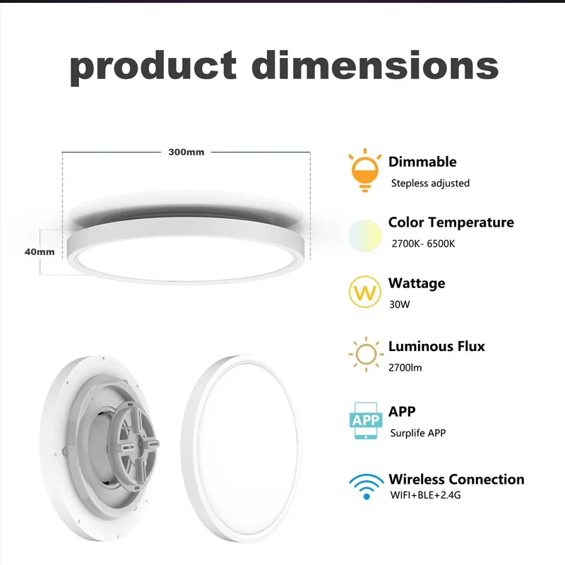 ZAOXI Smart WIFI Bluetooth Remote Control Dimming And Color Matching Alexa Voice Modern RGB Color Ceiling Light 30W 2700K-6500K